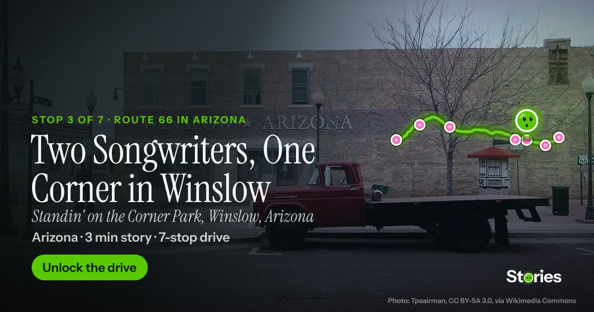 Two Songwriters, One Corner in Winslow: a story about Standin' on the Corner Park, Winslow, stop 3 of Route 66 in Arizona