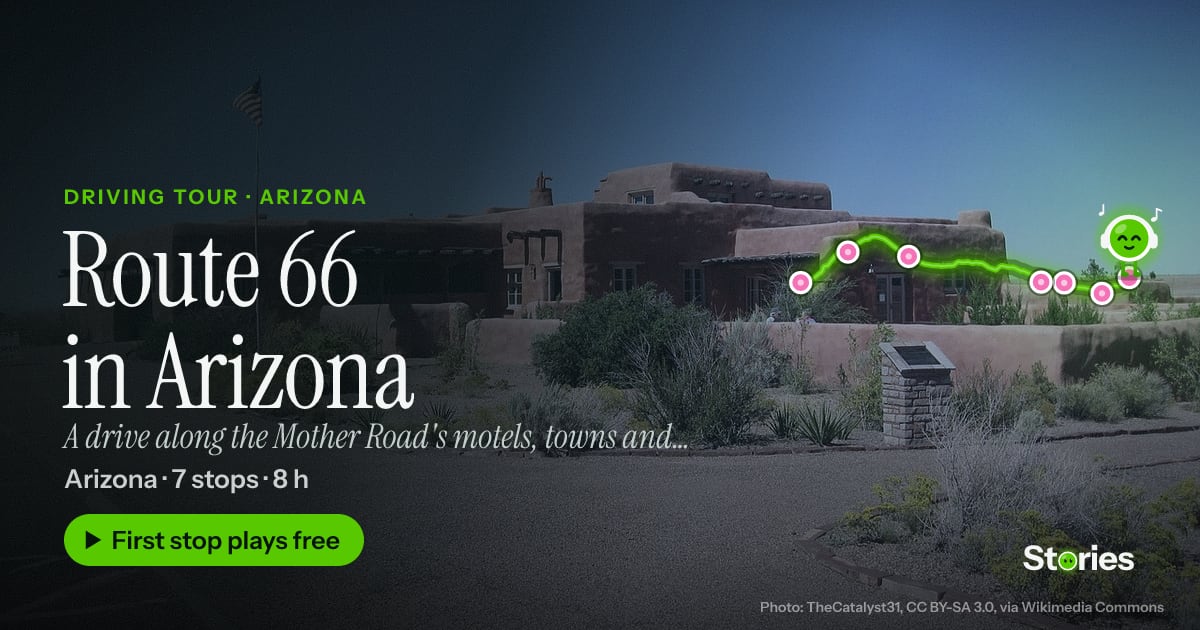 Route 66 in Arizona: driving tour in Arizona, a photo of Painted Desert Inn with the route of all 7 stops